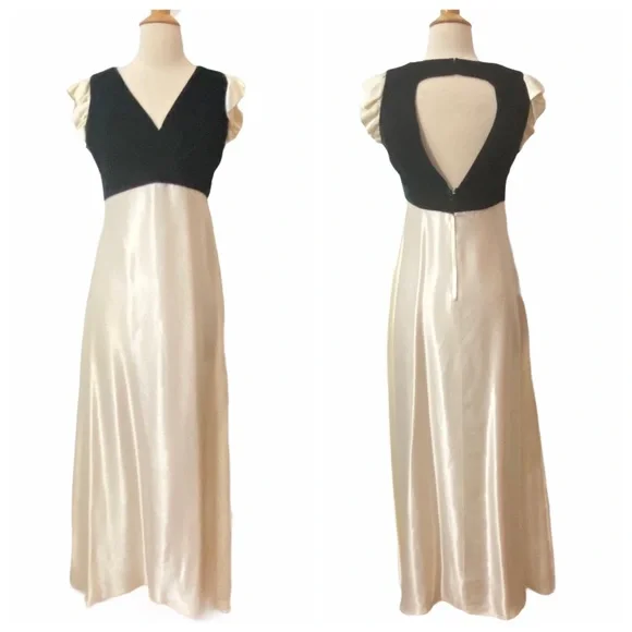 1950’s Vintage Elegant Green Velvet & Satin Formal Gown With Cutout Back, Medium - Picture 1 of 15